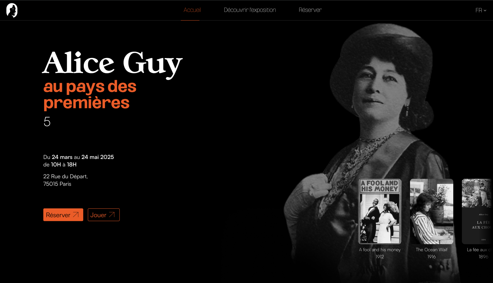Aperçu principal du site dédié à Alice Guy